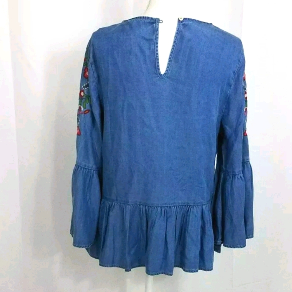 Beach Lunch Lounge Chambray Embroidered Peplum M - Picture 3 of 7